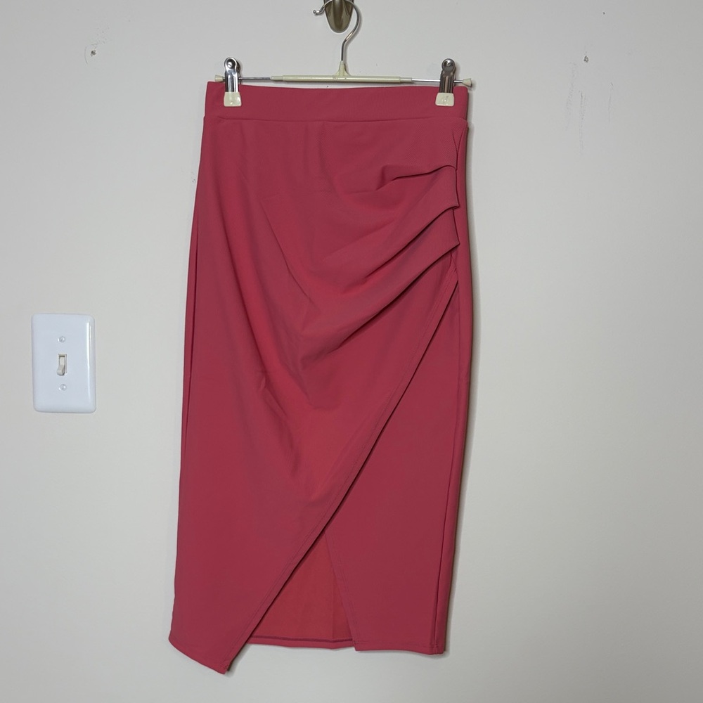 Draped Wrap Pencil Skirt - Pink